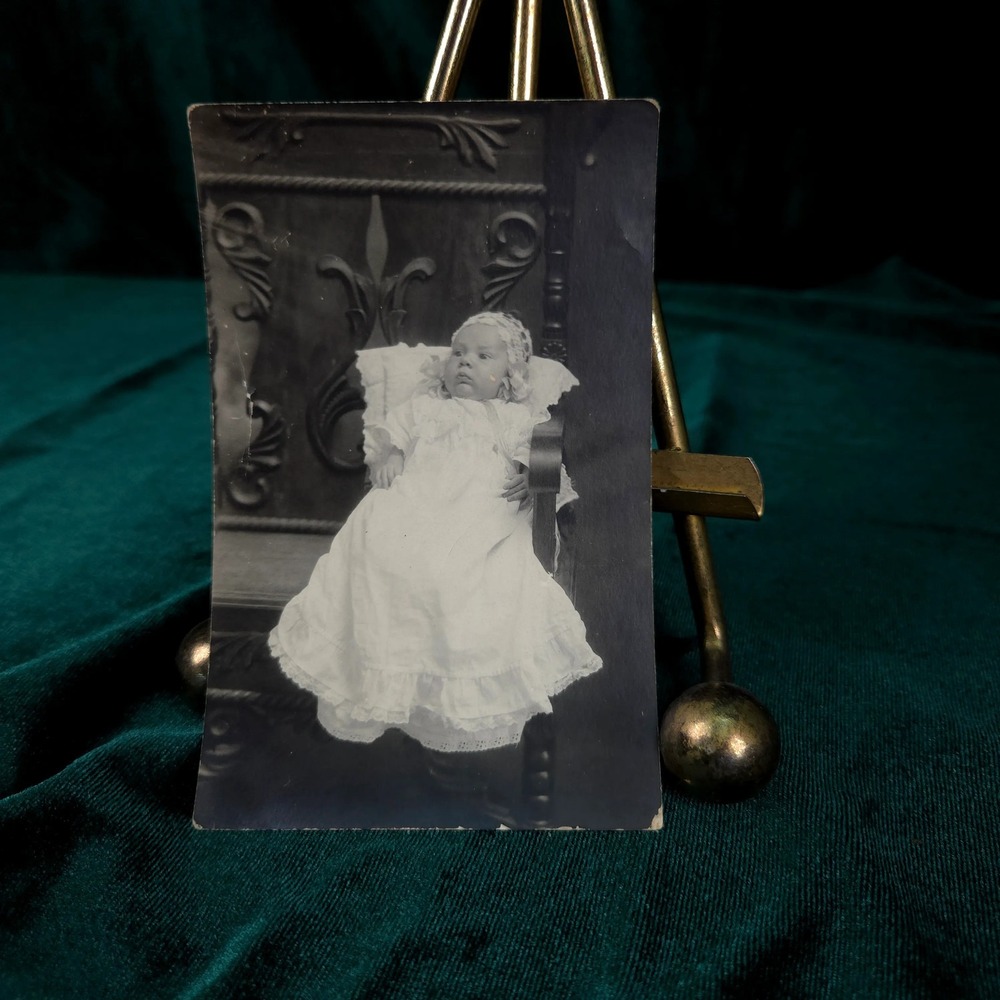 Antique RPPC Real Photo Postcard Baby Portrait Christening Gown